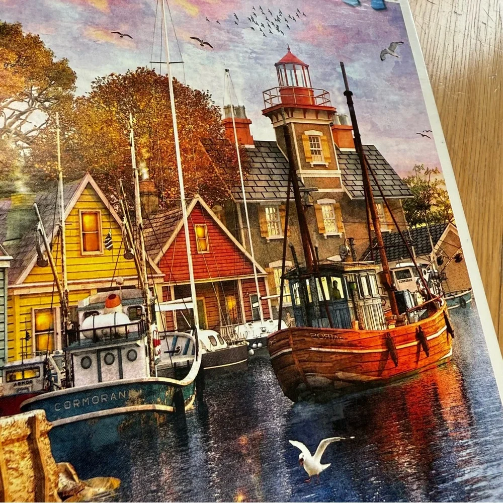 WHITE MOUNTAIN 1000pc Harbor Evening coastal themed jigsaw puzzle